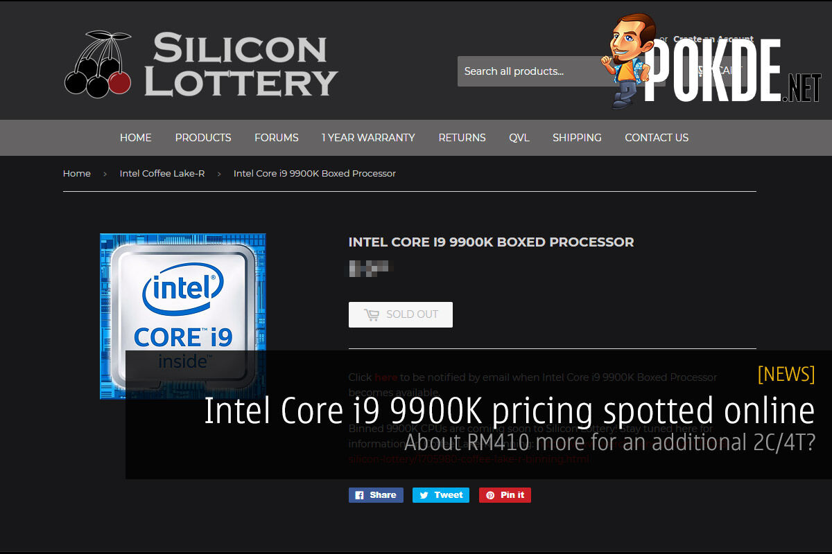 Intel Core i9 9900K pricing spotted online — about RM410 more for an additional 2C/4T 38